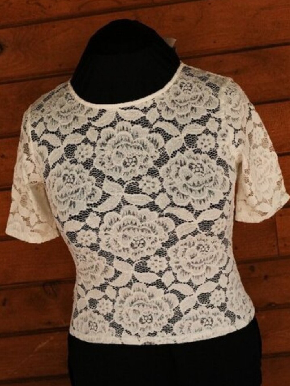 BHLDN - Anthropolgie Ivory Floral Lace Short Sleeve Top